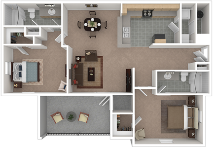 Two Bedroom / Two Bath - 963 Sq. Ft.*